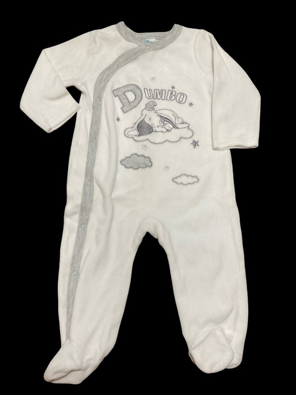 White/Grey Velour Dumbo Embroidered Sleeper